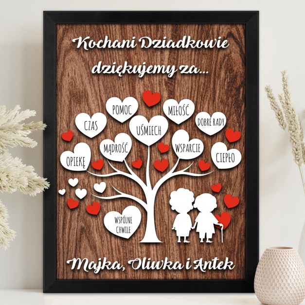 Plakat personalizowany w ramce na Dzień Babci i Dziadka podziękowania