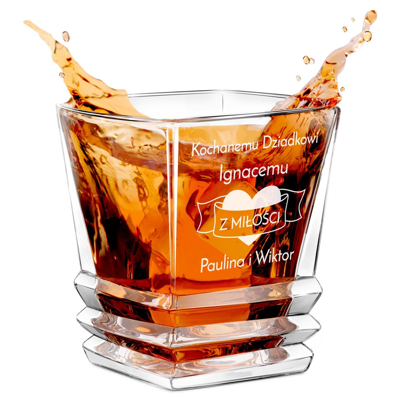 Szklanka do whisky geometric z grawerem na Dzie Dziadka