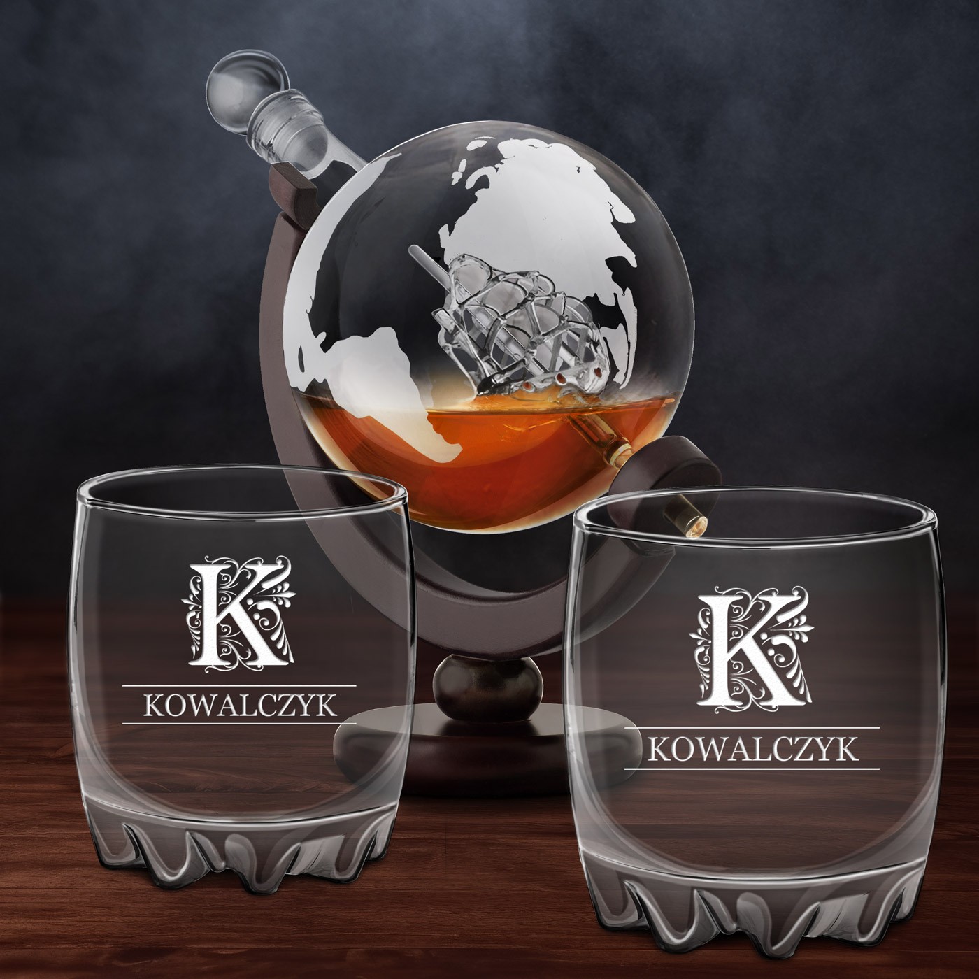 Karafka globus 2 szklanki sylwana zestaw do whisky dla dziadka