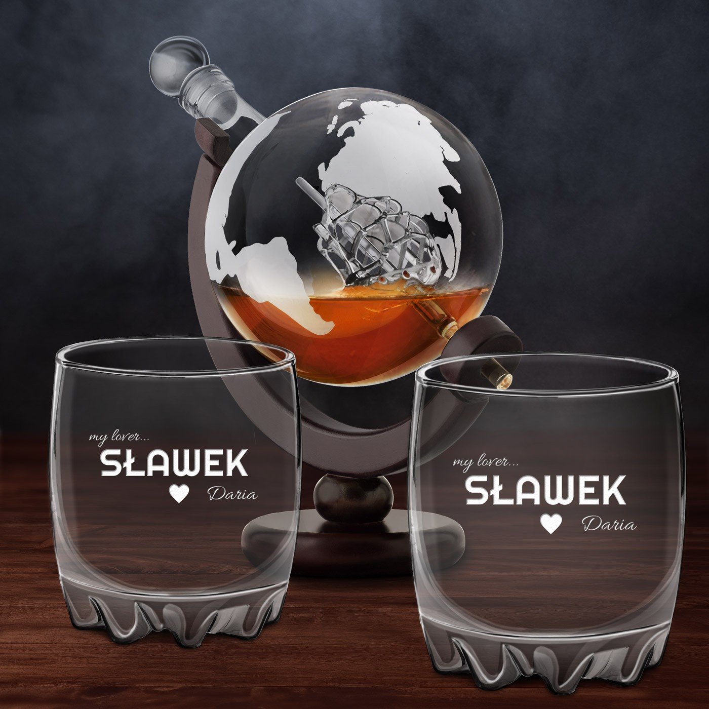 Karafka globus 2 szklanki sylwana zestaw do whisky dla narzeczonego