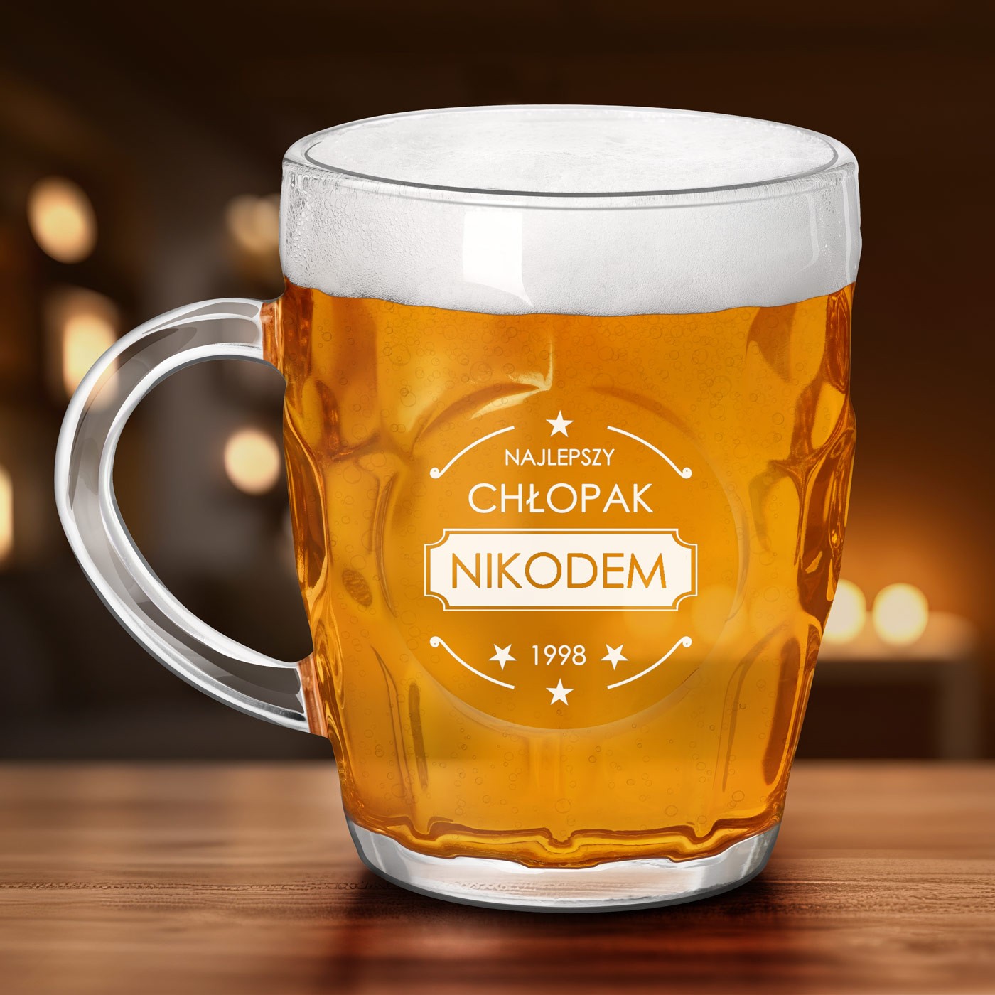 Bbelkowy kufel na piwo z grawerem dla chopaka na urodziny Dzie Chopca