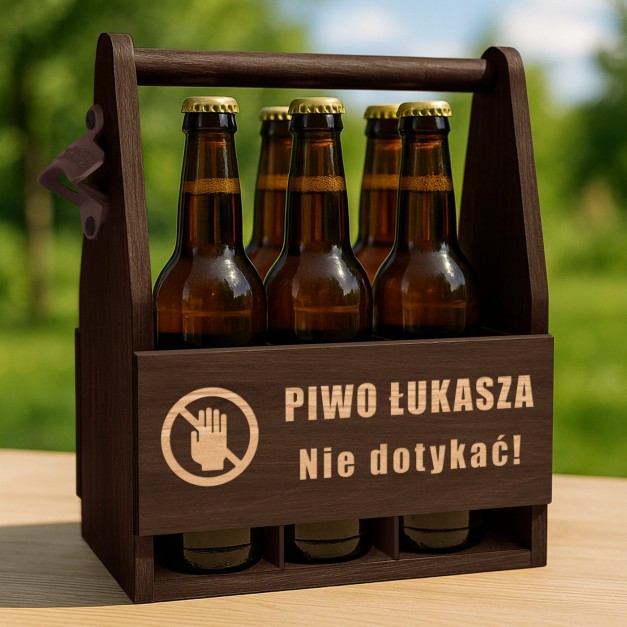 Nosidło drewniane na piwo z otwieraczem i grawerem dla niego na imieniny