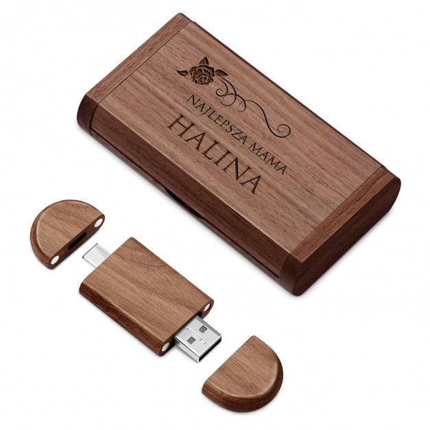 Pendrive drewniany z grawerem 64 GB w magnetycznym pudełku dla mamy na dzień matki