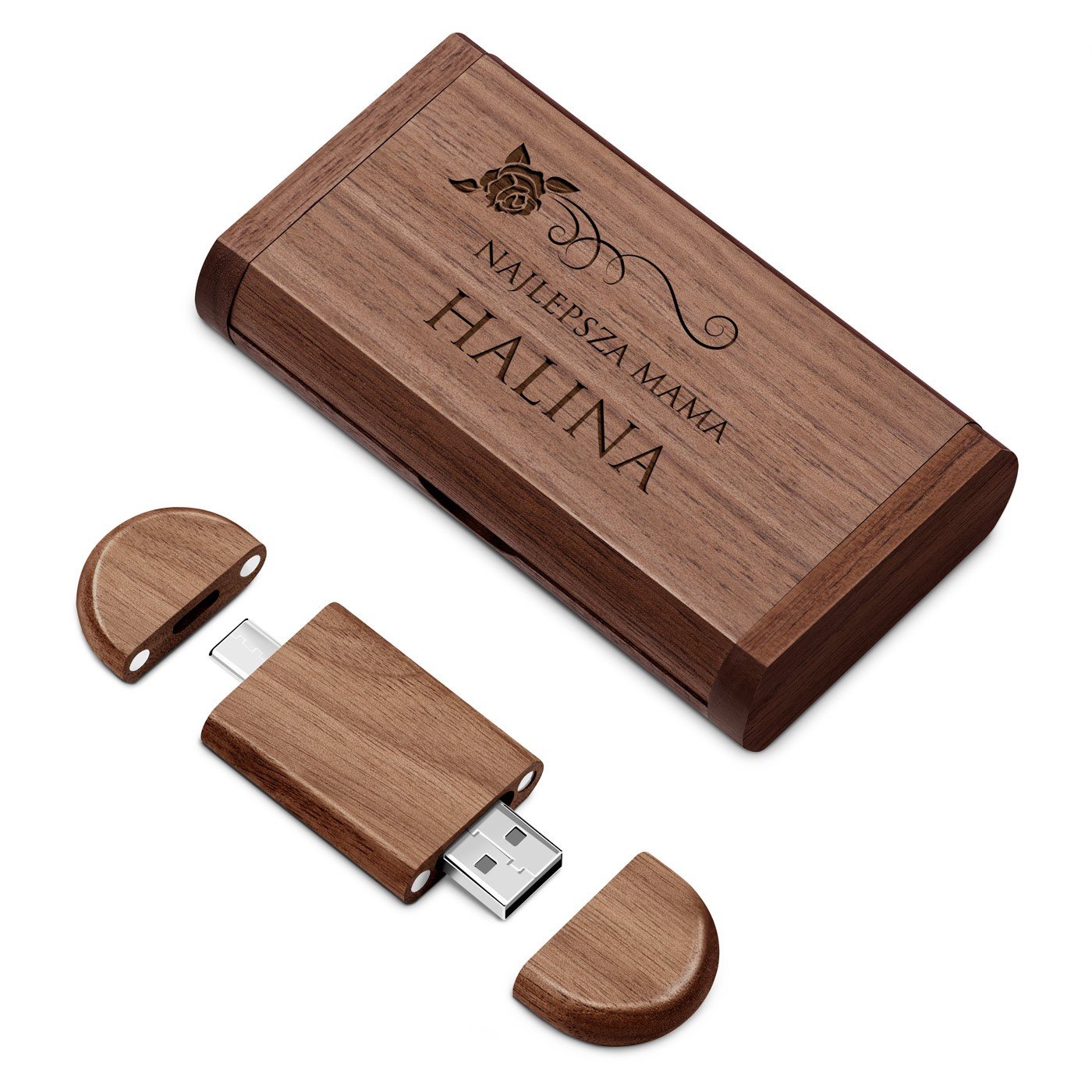Pendrive drewniany z grawerem 64 GB w magnetycznym pudeku dla mamy na dzie matki