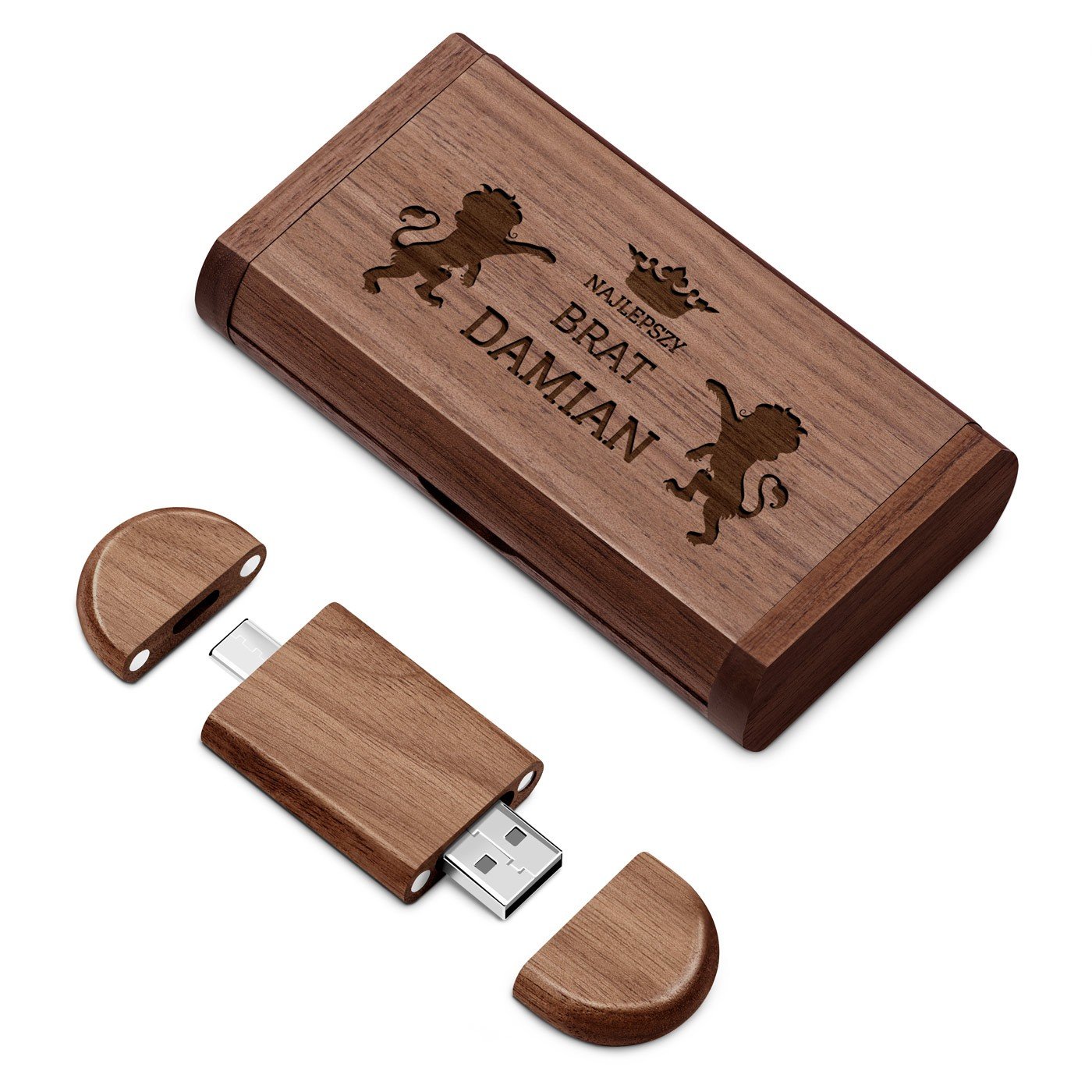 Pendrive drewniany z grawerem 64 GB w magnetycznym pudeku dla brata