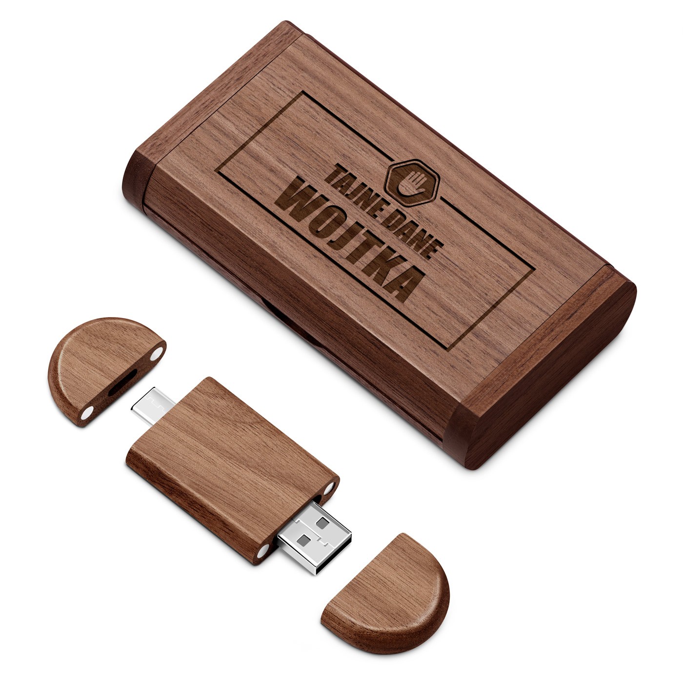Pendrive drewniany z grawerem 64 GB w magnetycznym pudeku dla niego