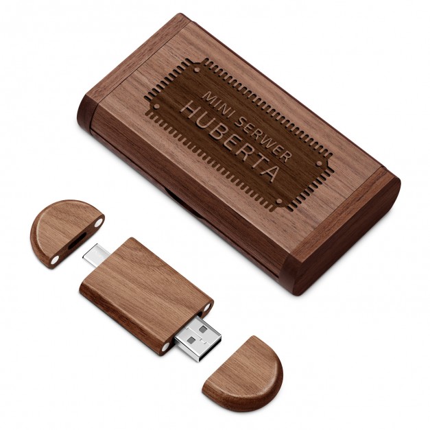 Pendrive drewniany z grawerem 64 GB w magnetycznym pudełku dla informatyka programisty inżyniera