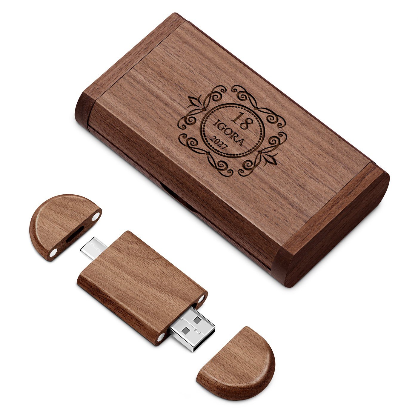 Pendrive drewniany z grawerem 64 GB w magnetycznym pudeku dla chopaka na 18 urodziny