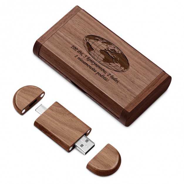 Pendrive drewniany z grawerem 64 GB w magnetycznym pudełku dla podróżnika