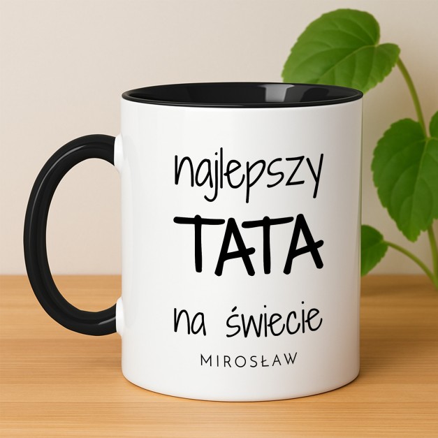 Kubek ceramiczny biały z czarnym środkiem dla taty