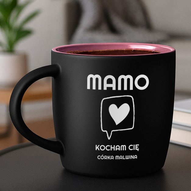 Kubek ceramiczny czarny środek różowy z grawerem dla mamy