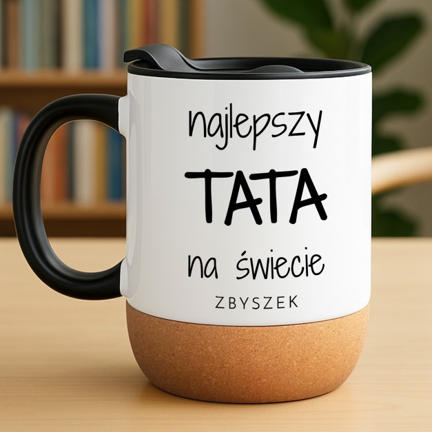 Kubek ceramiczny biały z przykrywką dla taty na urodziny