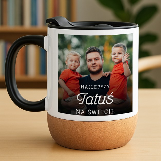 Kubek ceramiczny biały z przykrywką dla taty na Dzień Ojca