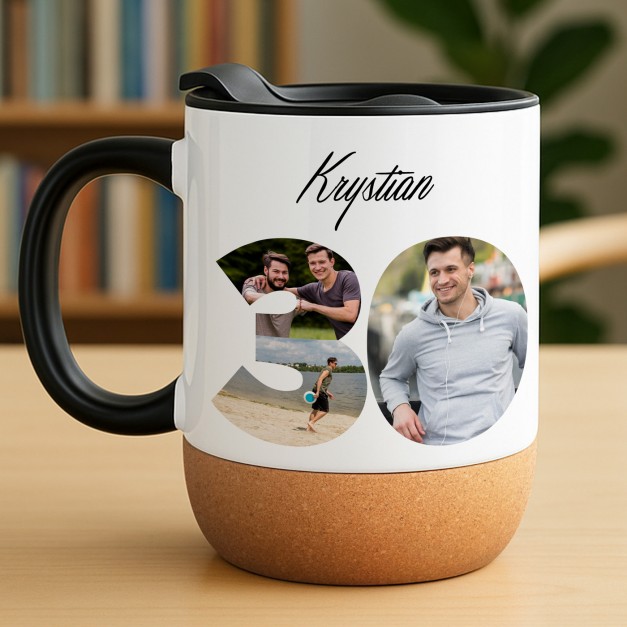 Kubek ceramiczny biały z przykrywką dla niego na 30 urodziny