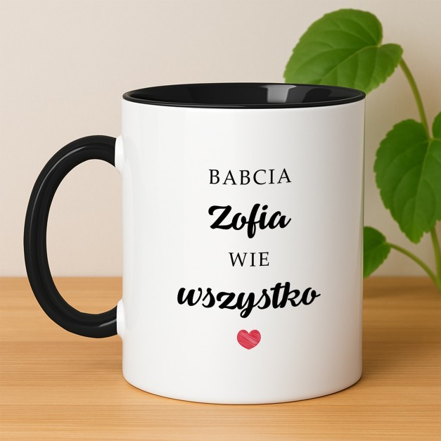 Kubek ceramiczny biały z czarnym środkiem dla babci na urodziny