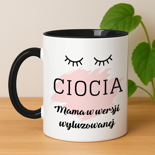 Kubek ceramiczny biały z czarnym środkiem dla cioci