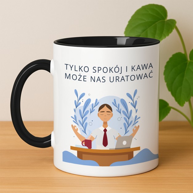 Kubek ceramiczny biały z czarnym środkiem dla nauczyciela