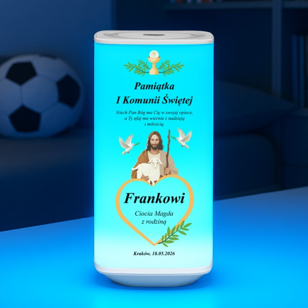 Lampka nocna LED z nadrukiem dla chrześniaka na I Komunię Świętą