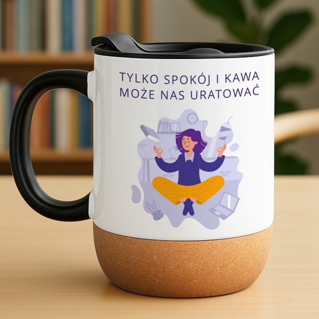 Kubek ceramiczny biały z przykrywką dla wychowawcy na zakończenie roku