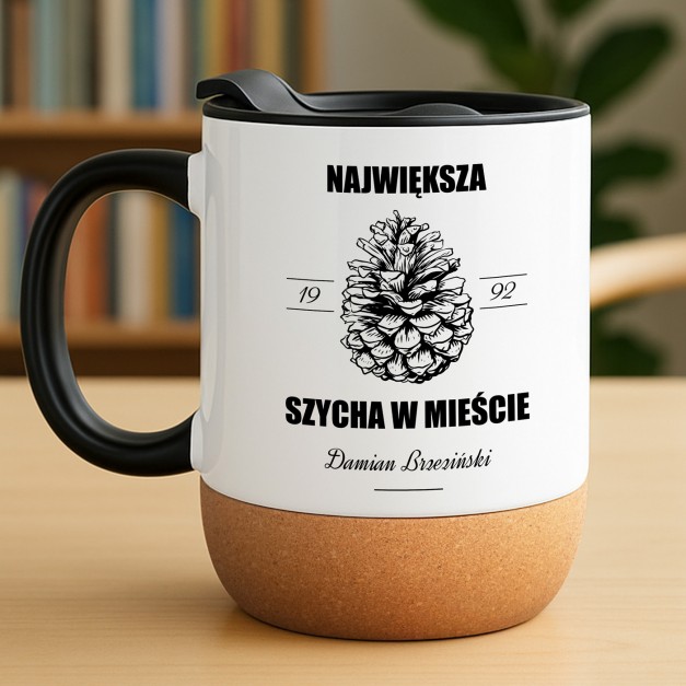 Kubek ceramiczny biały z przykrywką dla niego na urodziny