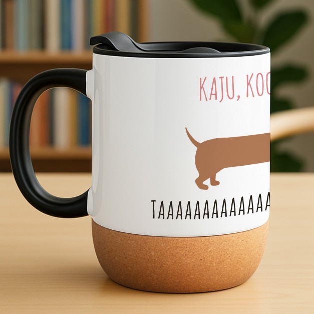 Kubek ceramiczny biały z przykrywką dla psiarza