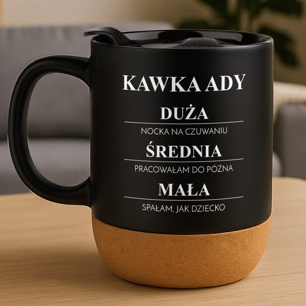 Kubek ceramiczny czarny z przykrywką dla niej na urodziny