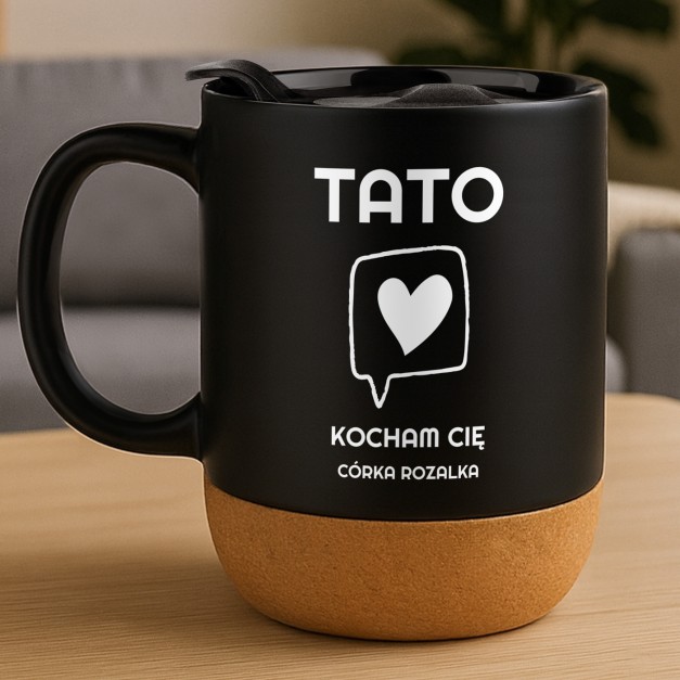 Kubek ceramiczny czarny z przykrywką dla taty na Dzień Ojca