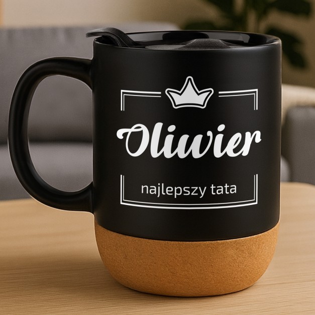 Kubek ceramiczny czarny z przykrywką dla taty