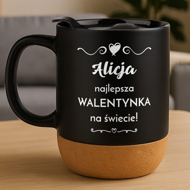 Kubek ceramiczny czarny z przykrywką dla żony dziewczyny na walentynki