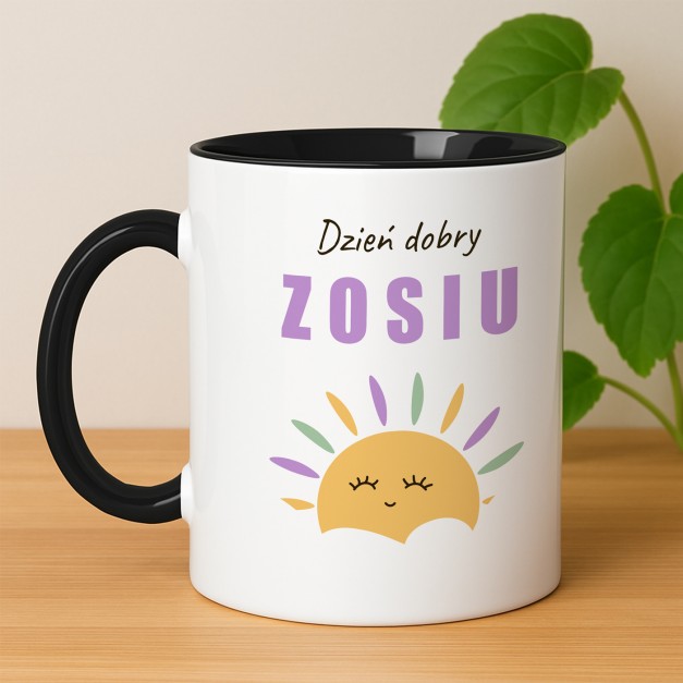 Kubek ceramiczny biały z czarnym środkiem dla żony na imieniny