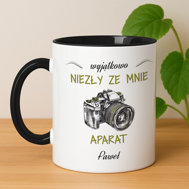 Kubek ceramiczny biały z czarnym środkiem dla fotografa