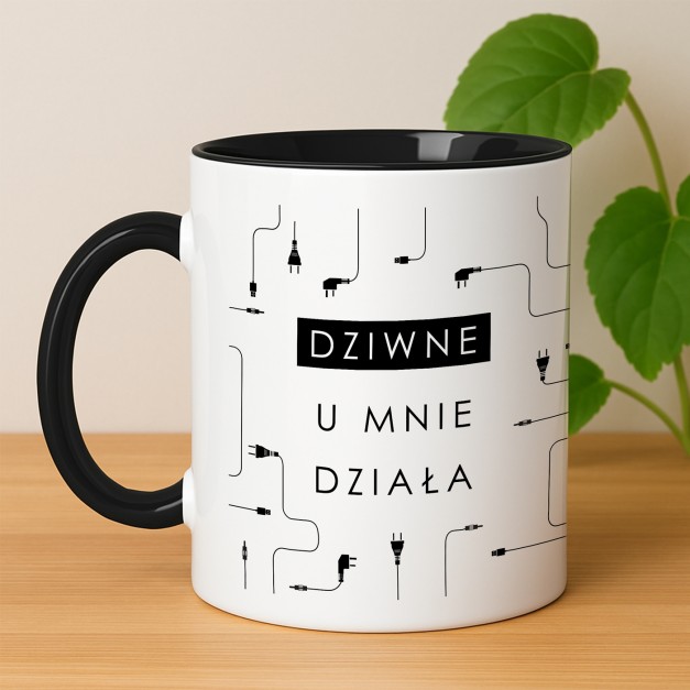 Kubek ceramiczny biały z czarnym środkiem dla programisty informatyka na urodziny