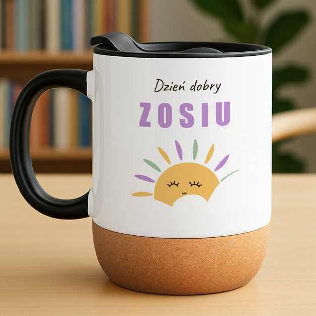 Kubek ceramiczny biały z przykrywką dla niej przyjaciółki