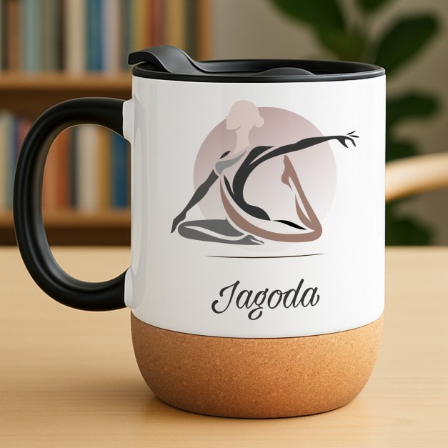 Kubek ceramiczny biały z przykrywką dla joginki na urodziny