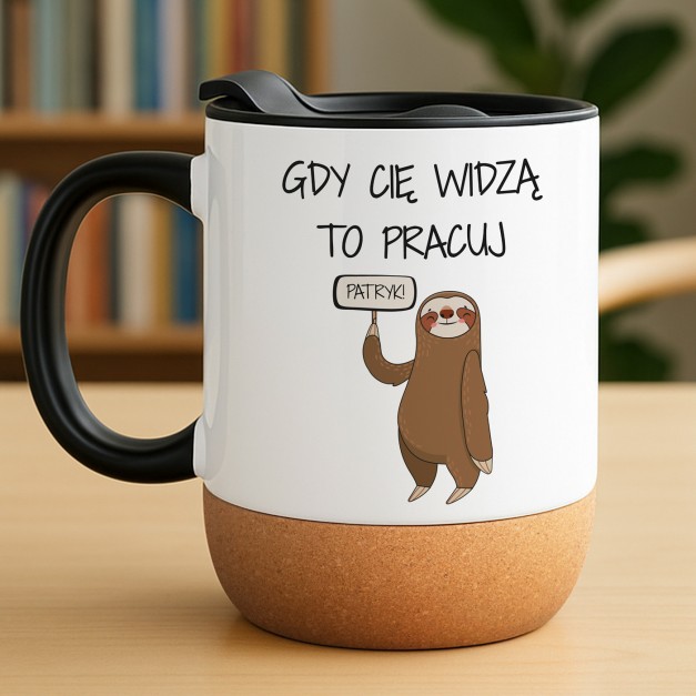 Kubek ceramiczny biały z przykrywką dla kolegi z pracy