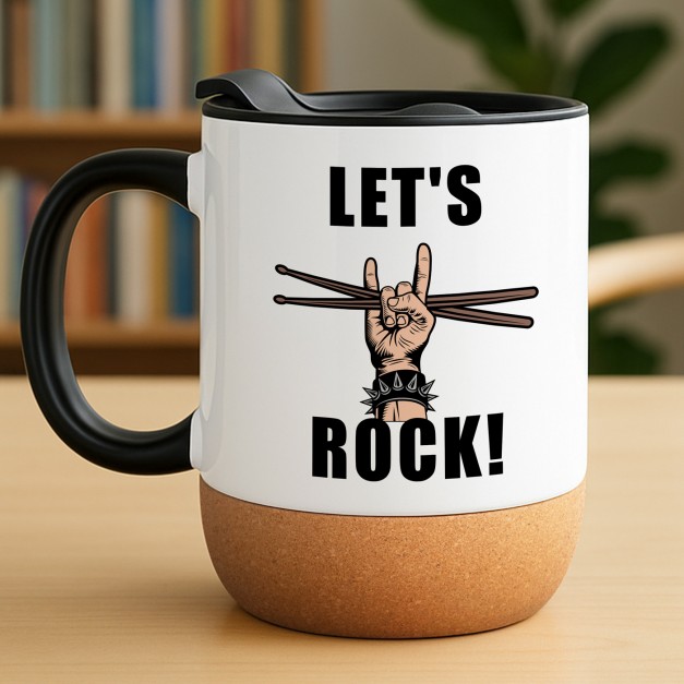 Kubek ceramiczny biały z przykrywką dla perkusisty muzyka rockowego