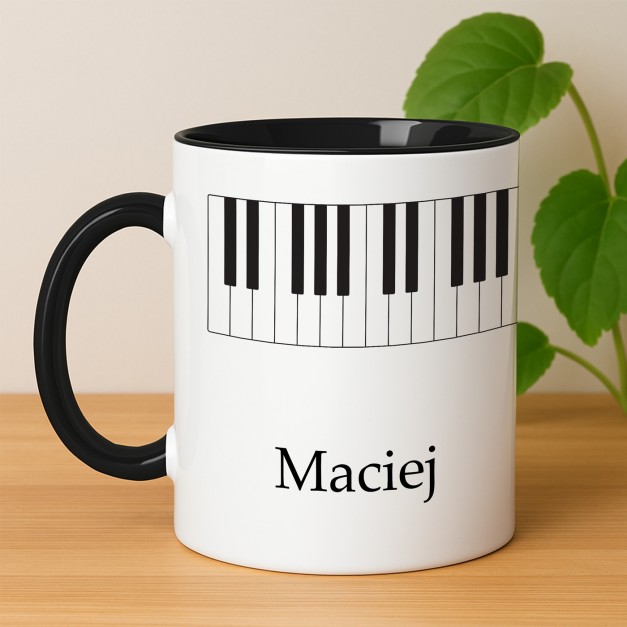 Kubek ceramiczny biały z czarnym środkiem dla muzyka pianisty