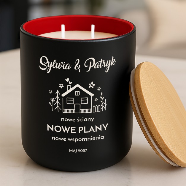 Świeca sojowa z grawerem dla przyjaciół na parapetówkę