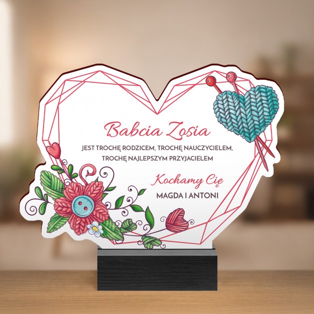 Drewniana statuetka z nadrukiem dla babci na dzień babci