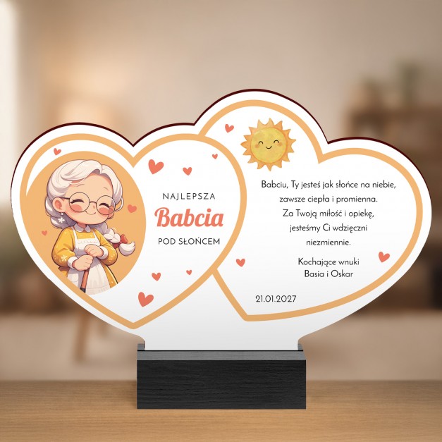 Drewniana statuetka z nadrukiem dla babci od wnuków