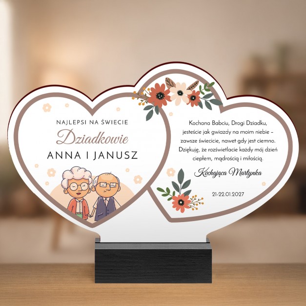 Drewniana statuetka z nadrukiem na dzień Babci i Dziadka