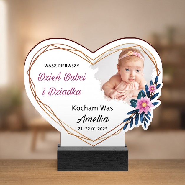 Drewniana statuetka z nadrukiem na pierwszy dzień babci i dziadka