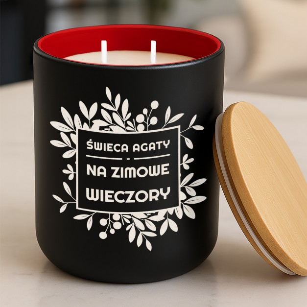 Świeca sojowa z grawerem dla niej na zimowe wieczory