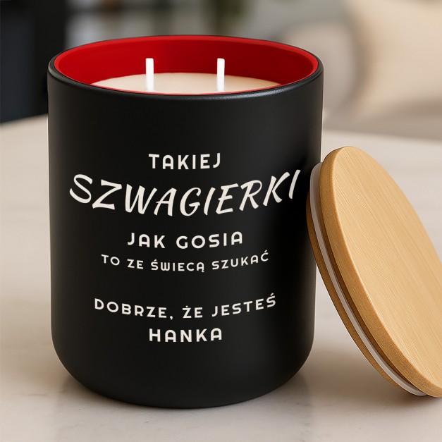 Świeca sojowa z grawerem dla szwagierki na imieniny