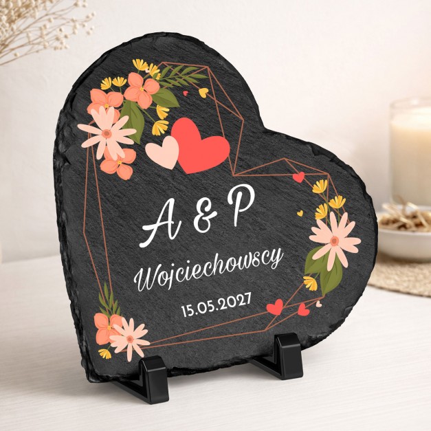 Kamienny łupek serce z nadrukiem dla niej niego pary na rocznicę parapetówkę