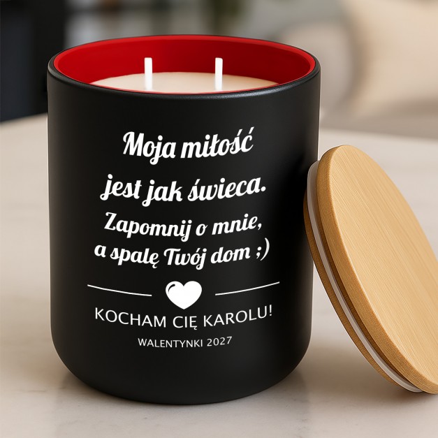 Świeca sojowa z grawerem dla chłopaka męża na walentynki