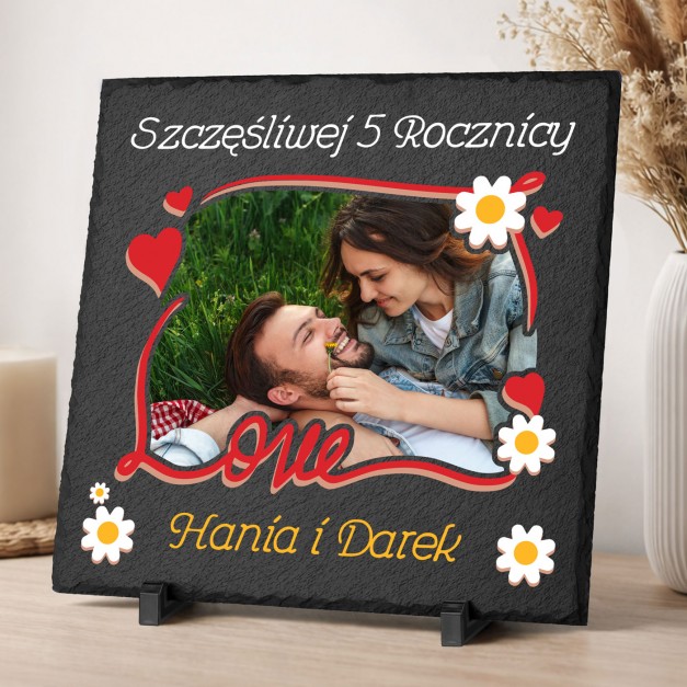 Kamienny łupek 30x30 z nadrukiem na 5 rocznicę dla niej niego