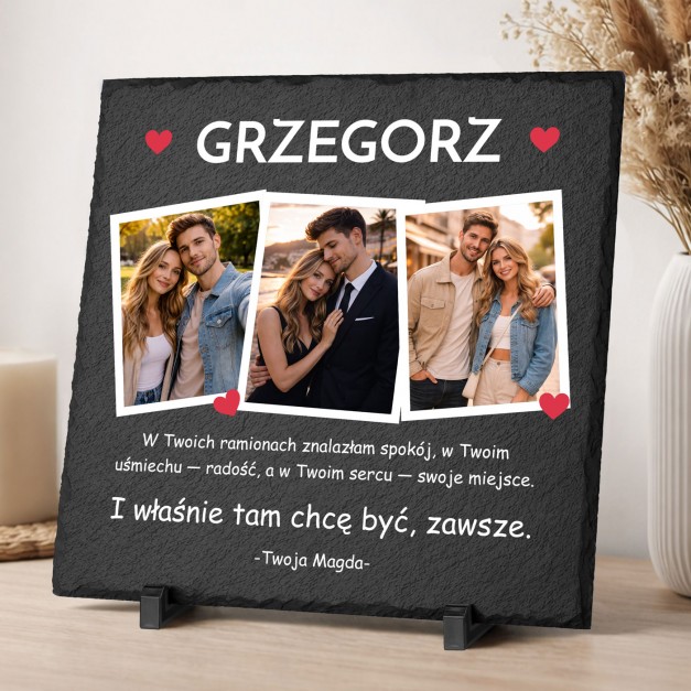 Kamienny łupek 30x30 z nadrukiem dla chłopaka męża na walentynki