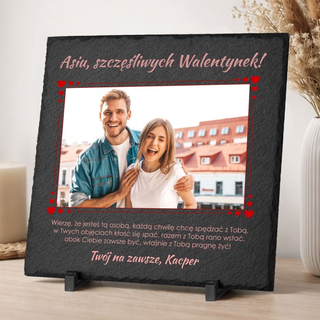 Kamienny łupek 30x30 z nadrukiem na walentynki dla dziewczyny żony