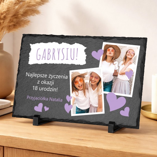 Kamienny łupek 20x30 z nadrukiem na 18 urodziny dla przyjaciółki